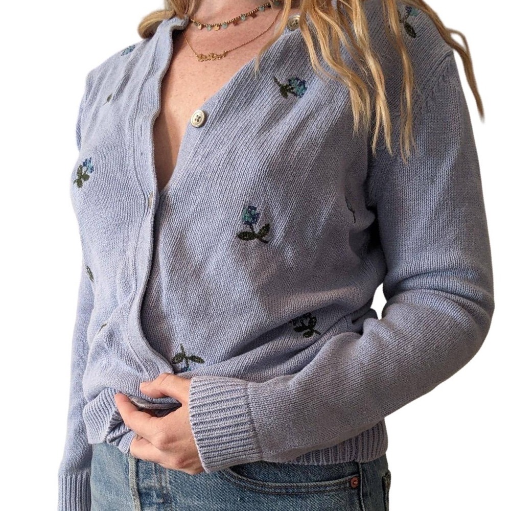 Vintage Classic Elements Cotton Periwinkle Button Up Cardigan Size large